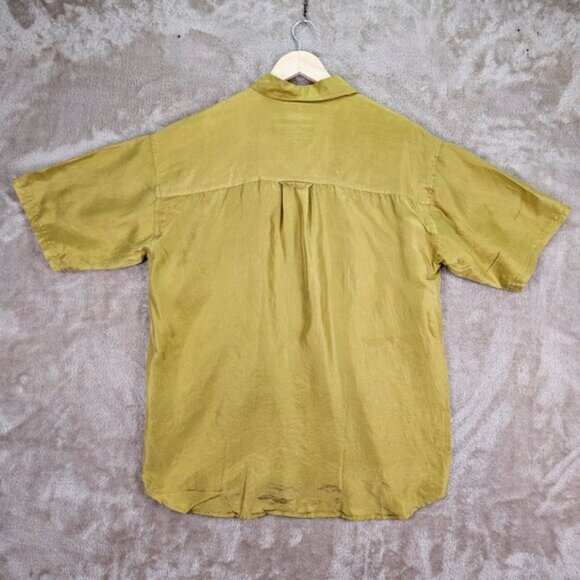 Vintage Fuzi Silks 100% Silk Shirt Italian Style Yellow Button-Down Men's Size M - Picture 3 of 15